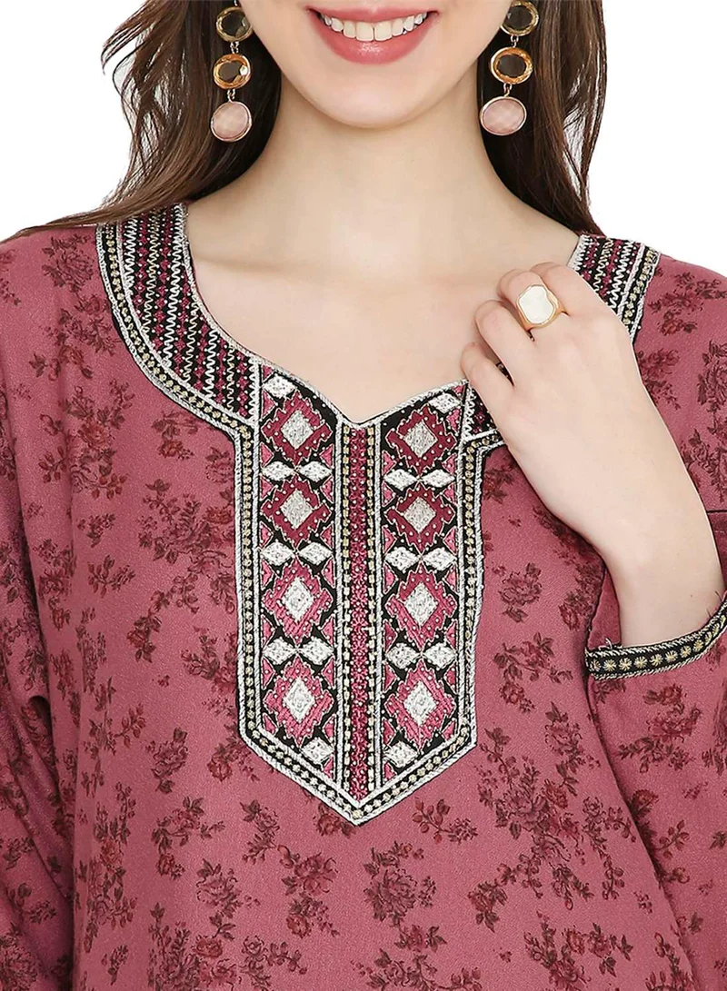 HANA & SARA ELEGANT FLORAL PRINTED WITH UNIQUE THREAD EMBROIDERY AND STONE WORK FARASHA JALABIYA KAFTAN