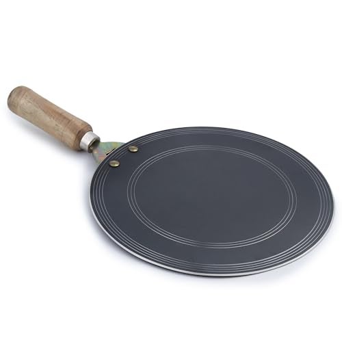 RBY 11 Inch (28 CM) Pure Iron Tawa for Dosa, Uttapam, Chilla, Roti, Chapati, Paratha, Gas & Induction Compatible Handmade Dosa Tava Strong Riveted Wooden Handle, Metal Spoon Friendly - Image 1