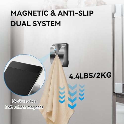 KIHOGEM 4Pcs Magnetic Towel Hook Holder, Super Strong Magnet Kitchen Towel Hanger for Refrigerator, Stainless Steel Dish Rag Holder for Fridge RV Garage - Image 3