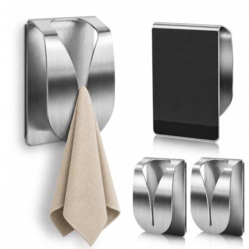 KIHOGEM 4Pcs Magnetic Towel Hook Holder, Super Strong Magnet Kitchen Towel Hanger for Refrigerator, Stainless Steel Dish Rag Holder for Fridge RV Garage - Image 1