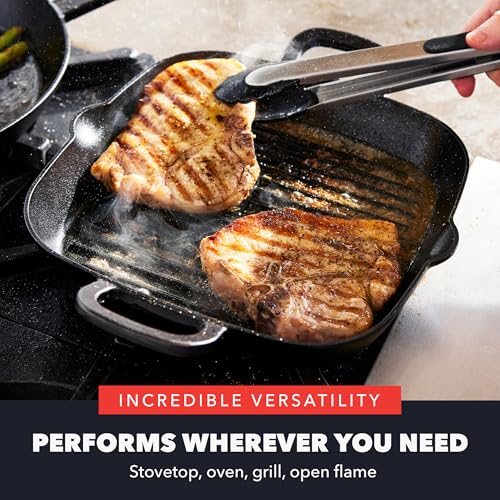 GreenPan x Bobby Flay Cast Iron 11” Square Grill Pan, Pre-Seasoned Professional Grade Heavy Duty Skillet, Helper Handles, Induction Suitable, Stovetop, Oven, BBQ & Fire, Indoor & Outdoor Use, Black - Image 4