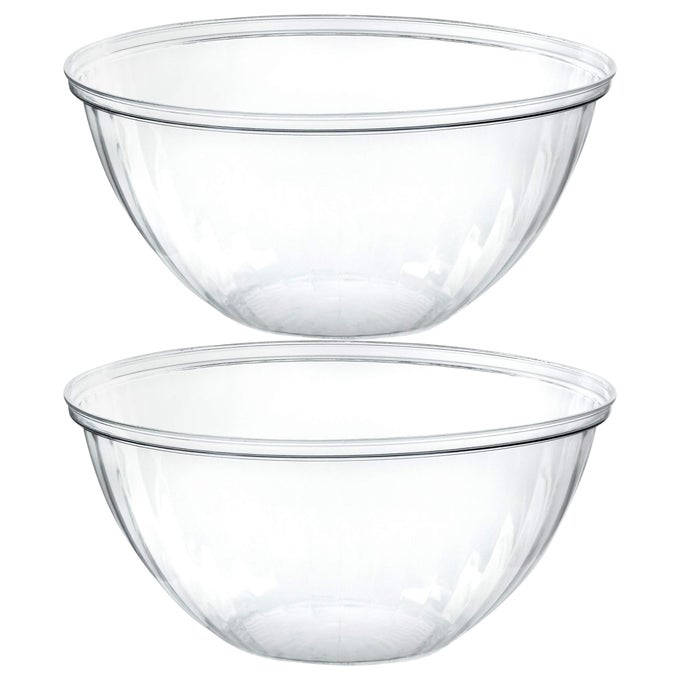 DISPOSABLE 48 OUNCE ROUND CRYSTAL CLEAR PLASTIC SERVING BOWLS PARTY SNACK OR SALAD BOWL CHIP BOWLS SNACK BOWLS CANDY DISH SALAD CONTAINER PACK OF 8