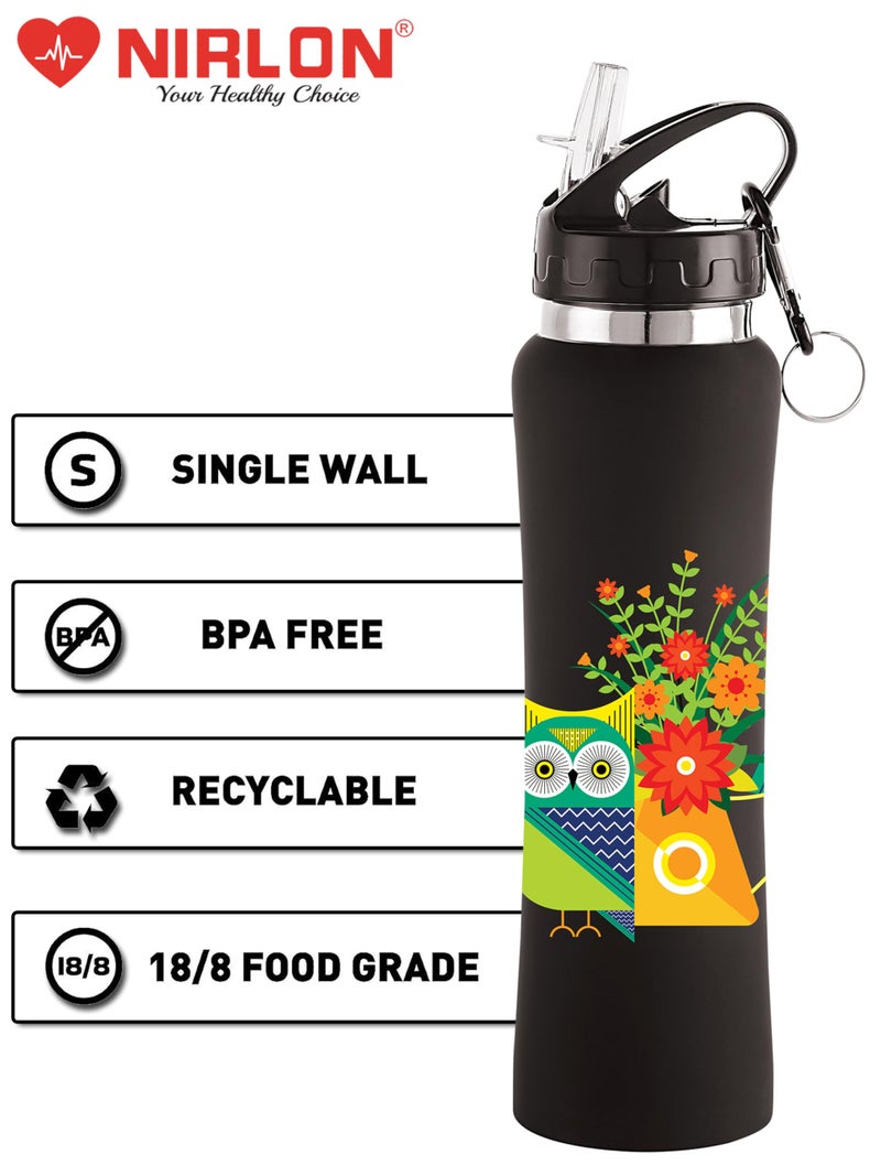 NIRLON Flip Bot Stainless Steel Rubber Finish Water Bottle With Straw Lid For Fridge, School,Gym,Home,Office,Boys, Girls, Kids, Leak Proof(Uv Printed Bottle|Floral Blue|Sipper Cap), 750 ML - Image 5