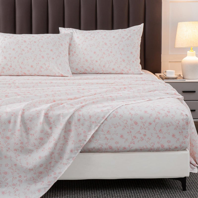 HYPREST Pink Floral Sheets King,18 inches Deep Pocket Sheets, 1800 Thread Count Pattrn Bed Sheets Soft Breathable Cute Aesthetic Shabby Chic Bed Sheets, Oeko-Tex Certificated - Image 1