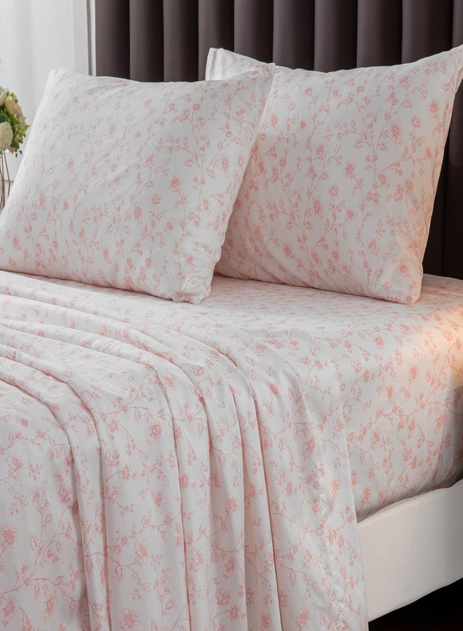 HYPREST Pink Floral Sheets King,18 inches Deep Pocket Sheets, 1800 Thread Count Pattrn Bed Sheets Soft Breathable Cute Aesthetic Shabby Chic Bed Sheets, Oeko-Tex Certificated - Image 4