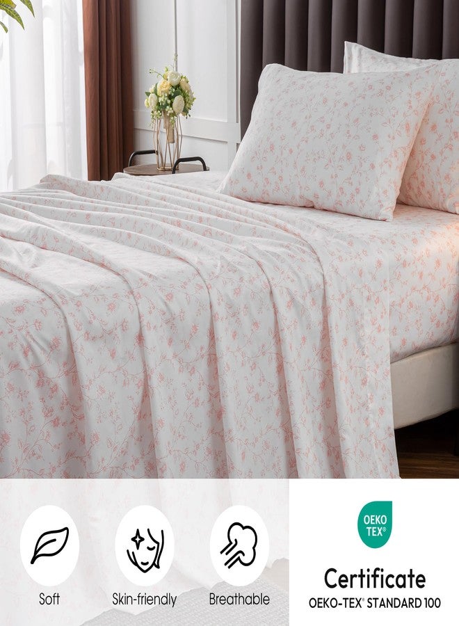 HYPREST Pink Floral Sheets King,18 inches Deep Pocket Sheets, 1800 Thread Count Pattrn Bed Sheets Soft Breathable Cute Aesthetic Shabby Chic Bed Sheets, Oeko-Tex Certificated - Image 2