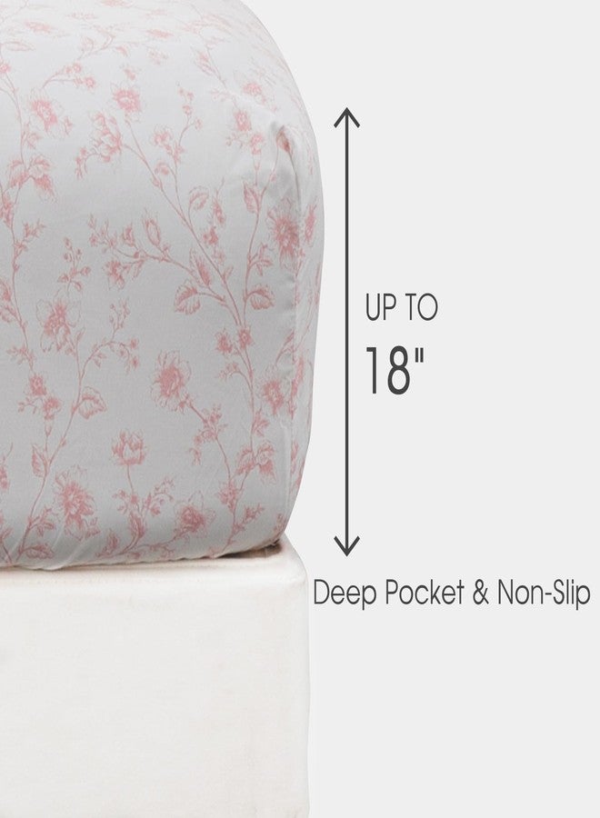HYPREST Pink Floral Sheets King,18 inches Deep Pocket Sheets, 1800 Thread Count Pattrn Bed Sheets Soft Breathable Cute Aesthetic Shabby Chic Bed Sheets, Oeko-Tex Certificated - Image 3