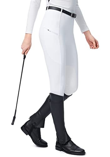 SANTINY Womens Horse Riding Pants with Zipper Pockets KneePatch Schooling Tights Equestrian Breeches for Women White_S - Image 3