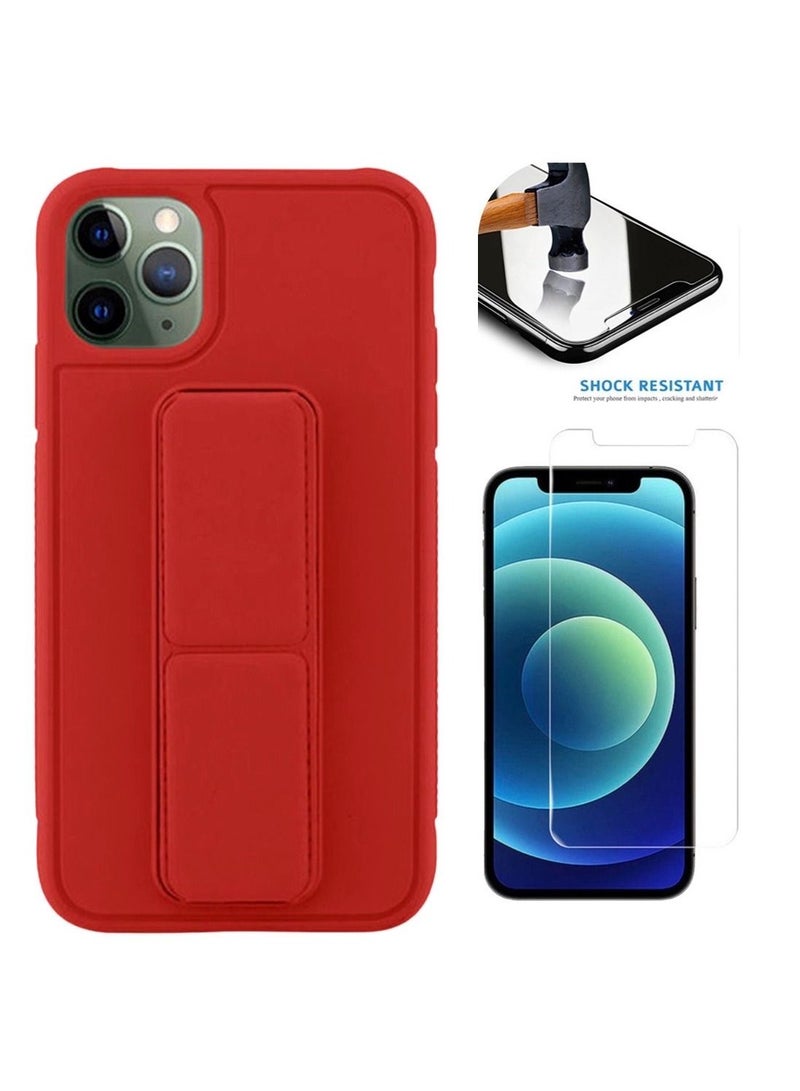 3In1 Magnetic Hand Grip Holder Case Cover With Tempered Glass Screen Protector For Iphone 12pro Red - Image 1