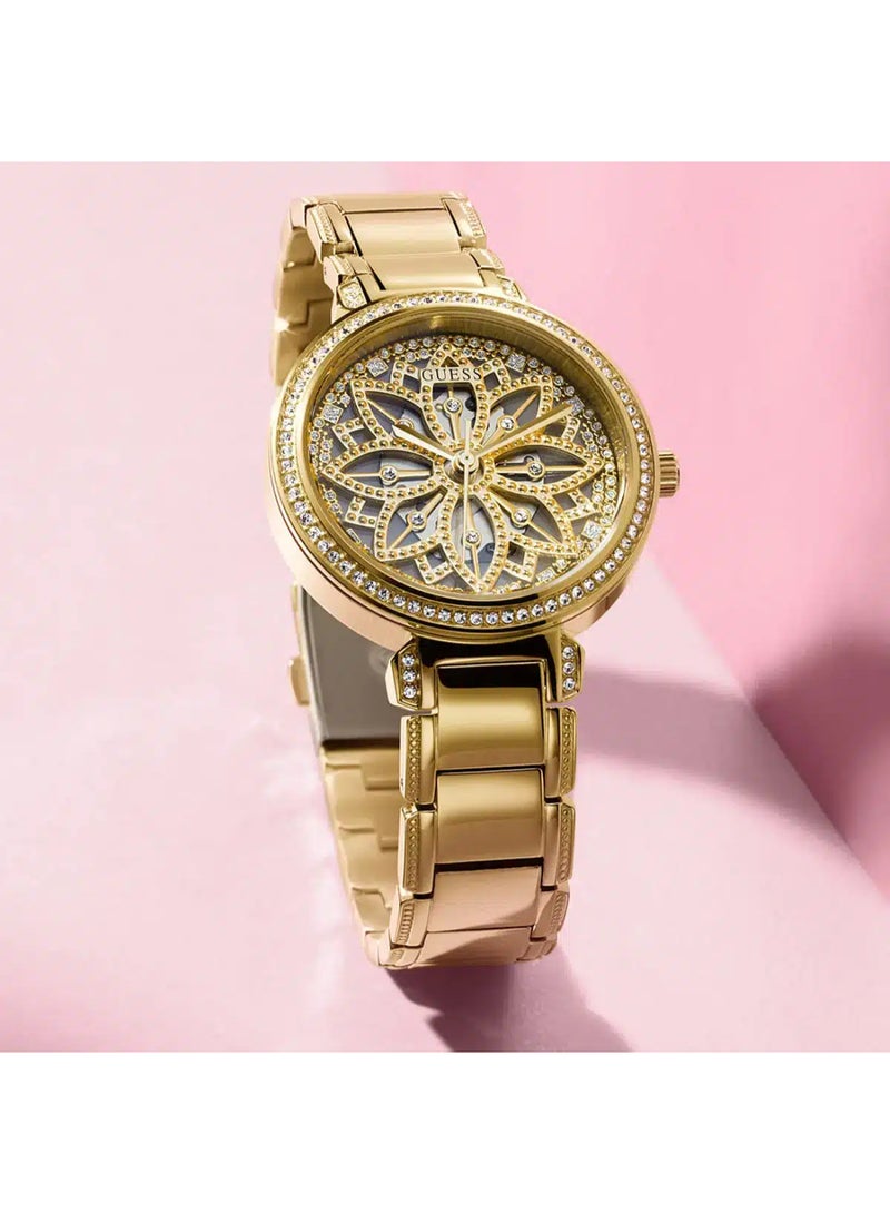 Guess Womens Lily Gold Tone Floral Dial Watch -  GW0528L2 - Image 3