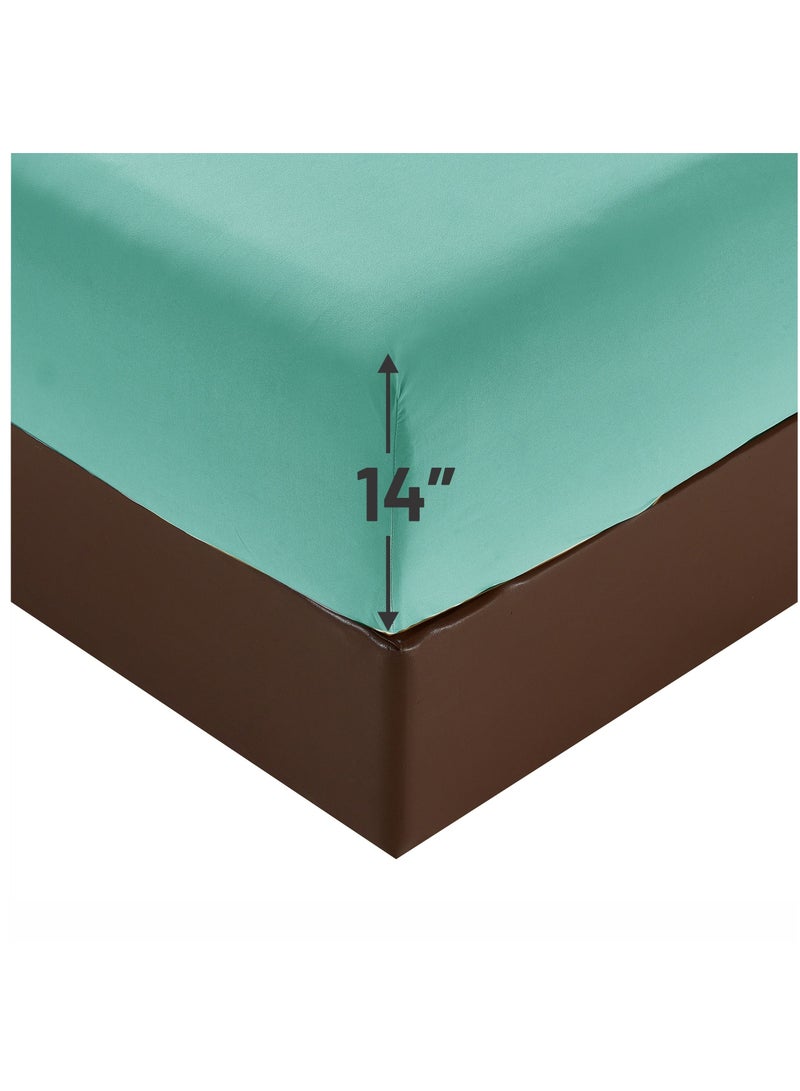 Donetella 1-Piece Solid Fitted Sheet Queen Size Microfiber Mint Green 160x203+30cm - Image 2