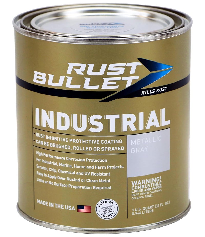 RUST BULLET Industrial - Metallic Gray - 1 Quart - Rust Preventative Coating for Industrial, Marine, Home and Farm Projects, Chip and UV Resistant, Durable Finish - Image 1