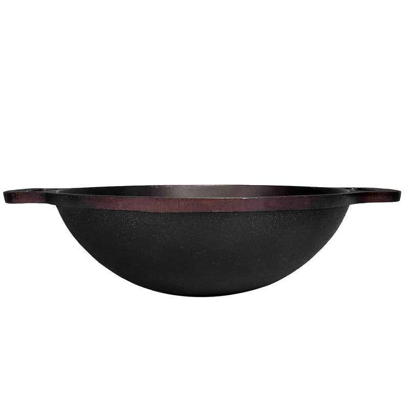 Bharath Agencies Cast Iron Large Kadai Kadhai Heavy Wok for Cooking105 Inch Diameter and Depth as 8 cm - Image 2