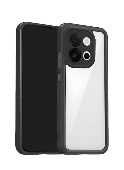OnePlus 13T 5G 2025 Shockproof Silicone Soft TPU Back PC Protective Phone Cover Case - Clear/Black