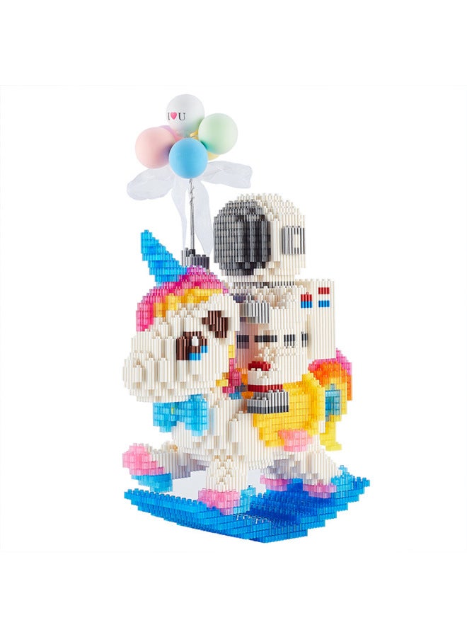 Unicorn Astronaut Tandem Building Blocks Assembled Children's Educational Toys Confession Balloon Ornaments For Men And Women Tanabata Gift - Image 5