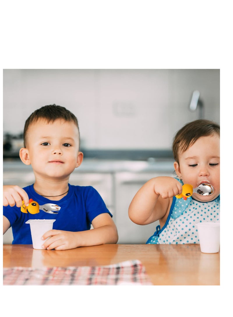 SYOSI Little Yellow Duck 2-Piece Cutlery Set - Reusable Children's Fork and Spoon, Child Size, Made of Food Safe Stainless Steel Metal and Silicone - Suitable for 12 Months and Above - Image 4
