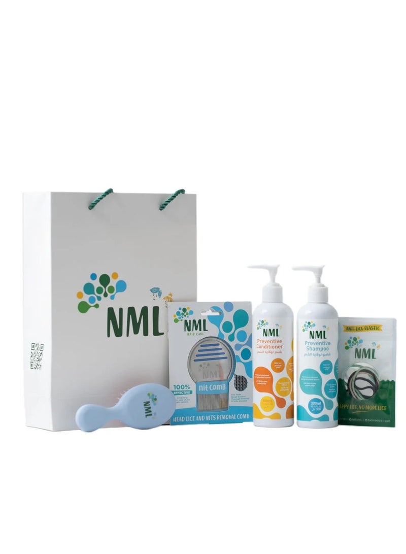 NML NML Diamond Combo Pack – Shampoo 300ml, Conditioner 300ml, Detangling Brush, Nit Comb & Elastic Bands  - Image 1