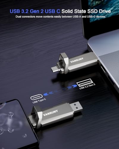 Vansuny 1TB USB Solid State Drive Up to 1000MBs 32 Gen 2 Dual SSD USB A Type C Portable External SSD for Android Phone Tablet Laptop MacBook PC - Image 3