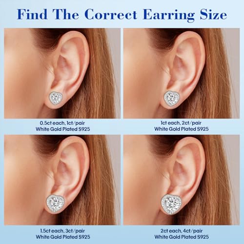 SecreTalk 1-4ct Moissanite Stud Earrings for Women - Halo Heart 925 Sterling Silver D Color Ideal Cut Earrings with Certificate of Authenticity (2CT) - Image 5