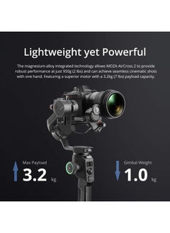 AirCross 2 Gimbal 3-Axis Professional Stabilizer for DSLR Camera,Mirrorless Camera with Larger Heavier Lens Easy Setup Intelligent Mimic Motion-Control Max Payload 7.05Lb 12H Running Time