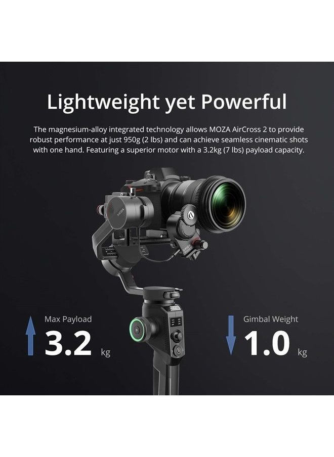 Moza - AirCross 2 Gimbal 3-Axis Professional Stabilizer for DSLR Camera,Mirrorless Camera with Larger Heavier Lens Easy Setup Intelligent Mimic Motion-Control Max Payload 7.05Lb 12H Running Time - Image 1