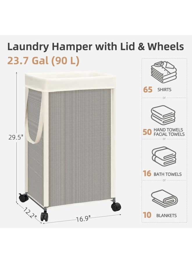 STORAGE MANIAC Laundry Hamper with Wheels, 90L (23.7 Gal) Large Tall Rolling Laundry Basket with Removable and Washable Liner Bag, Aesthetic Dirty Clothes Hamper for College, Dorm, Apartment, Gray - Image 3