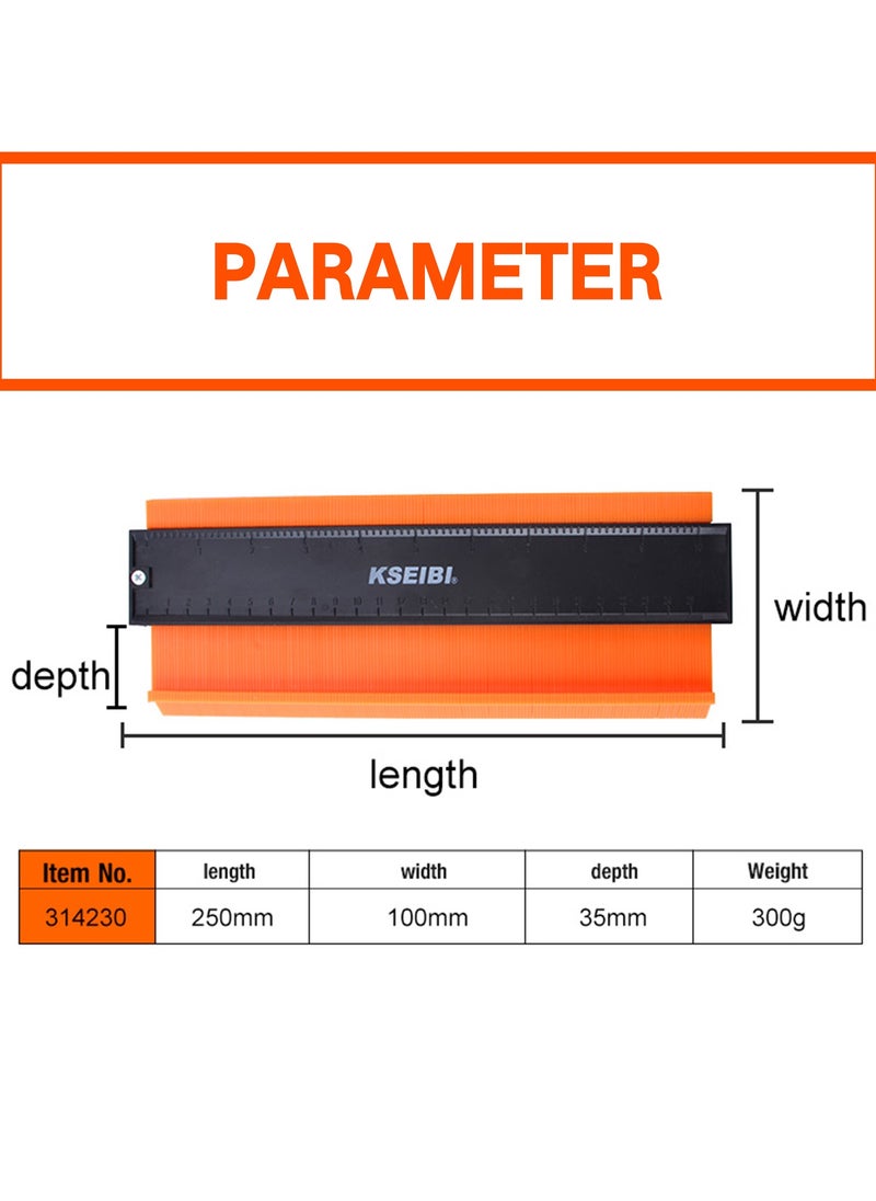 Contour Gauge, 250mm, ABS,Ideal for Fitting Tiles, Laminate, Carpet, Checking Dimensions, for Accurately Replicating and Transferring Irregular Shapes and Profiles,Woodworking, Metalworking, Carpentry