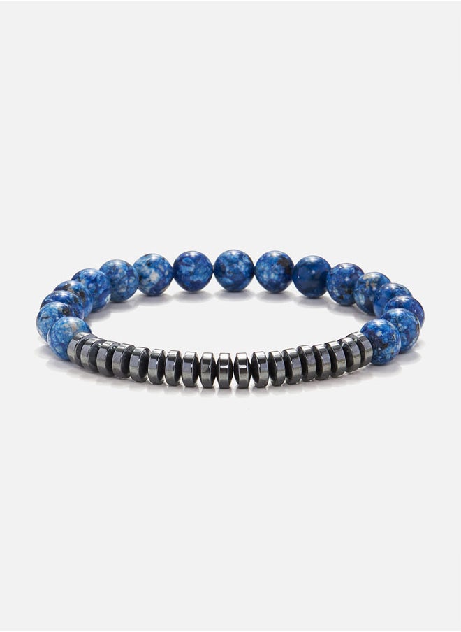 CHRYSOSTOMOS Handmade Beaded Bracelet for Men with Deep Blue Agate and Polished Hematite Accents  - Image 1