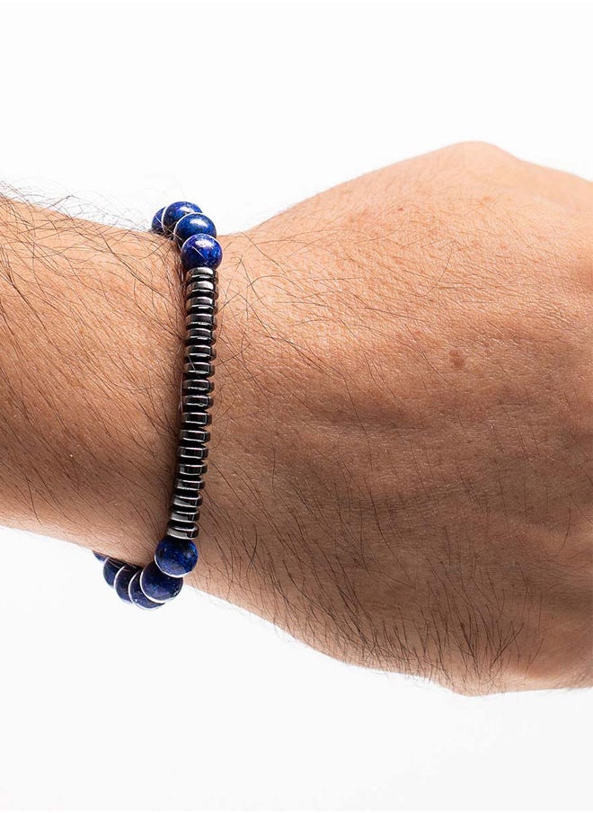 CHRYSOSTOMOS Handmade Beaded Bracelet for Men with Deep Blue Agate and Polished Hematite Accents  - Image 3