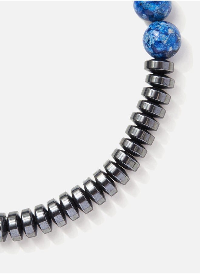 CHRYSOSTOMOS Handmade Beaded Bracelet for Men with Deep Blue Agate and Polished Hematite Accents  - Image 2