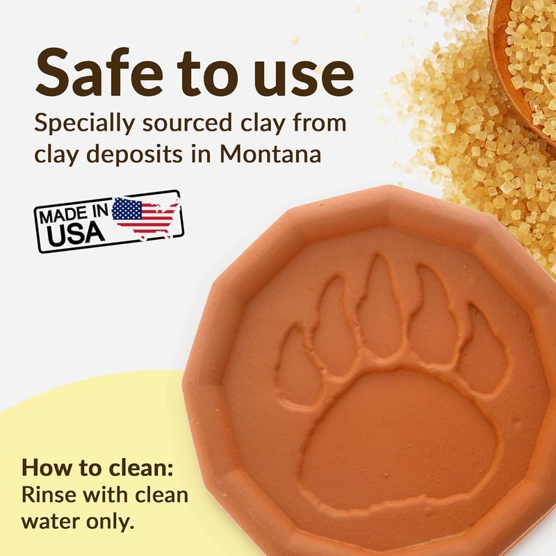 JBK Pottery Terracotta Brown Sugar Saver – Handmade Terra Cotta Sugar Keeper with Decorative Discs – Food-Safe Brown Sugar Keeper, Made in the USA - Bear Pawprint - Image 2