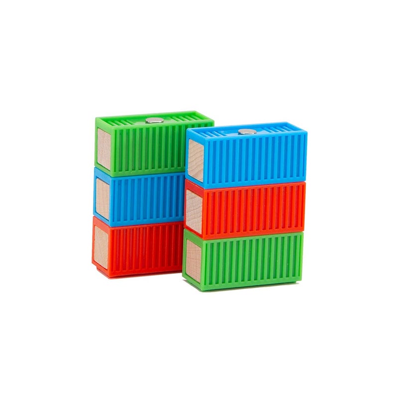 ORBRIUM 11 Pcs Intermodal Freight Trains Set for Wooden wood Railway Includes 2 Diesel Engines, 3 Container Flat Cars, 6 Shipping Containers Compatible with Thomas, Brio, Chuggington, Melissa and Doug - Image 3