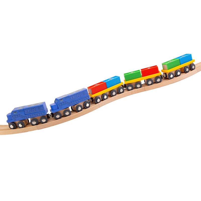 ORBRIUM 11 Pcs Intermodal Freight Trains Set for Wooden wood Railway Includes 2 Diesel Engines, 3 Container Flat Cars, 6 Shipping Containers Compatible with Thomas, Brio, Chuggington, Melissa and Doug - Image 2