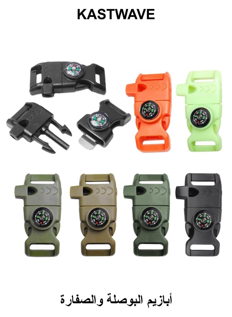 كاست ويف مشبك صفارة البوصلة، مشبك باراكورد 3/4 بوصة، مشبك بوصلة للأساور، مشبك مشبك، سوار باراكورد بلاستيكي للتخييم في الهواء الطلق والطوارئ والبقاء على قيد الحياة، مجموعات ملحقات السفر (12 قطعة، 6 ألوان) - Image 1