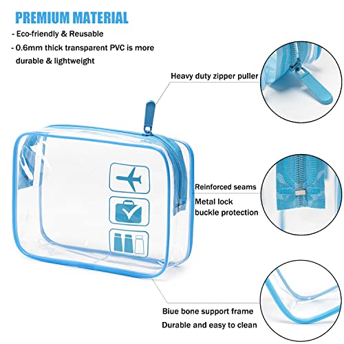 MODENGKONGJIAN TSA Approved Toiletry Bag, 3 Pcs Clear Toiletries Bags Quart Size Travel Makeup Cosmetic Bag for Women Men, Carry on Airport Airline Compliant Bag (Blue) - Image 2