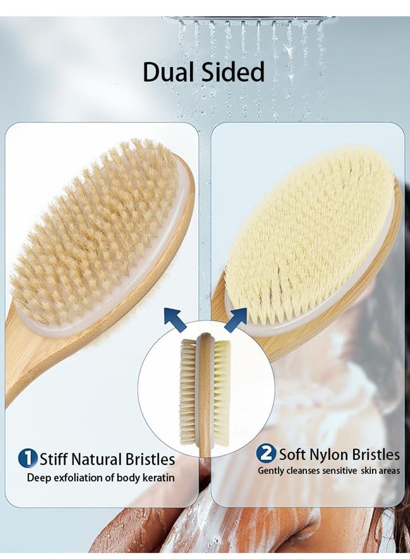 HAOHAN Long Handle Dual Side Dry and Bath Body Brush, Reduce Cellulite, Dry Brush for Cellulite and Lymphatic Drainage, Exfoliating Brush, Shower Brush Body Scrubber - Image 2