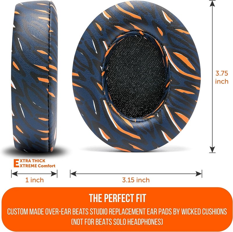 WC Wicked Cushions Replacement Ear Pads for Beats Studio 2 & 3 (B0501, B0500) Wired & Wireless | Does NOT Fit Beats Solo | Softer PU Leather, Enhanced Foam & Stronger Adhesive | Navy Tiger - Image 5