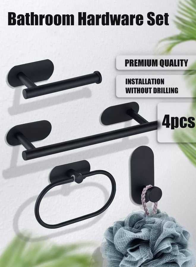 رفوف منشفة من 4 قطع لمجموعة الحمام ، مجموعة ملحقات الحمام الأسود غير اللامعة ، بار منشفة ، رفوف منشفة للحمام ، خطافات مناشف رداء ، حامل ورق التواليت مثبتة - Image 1