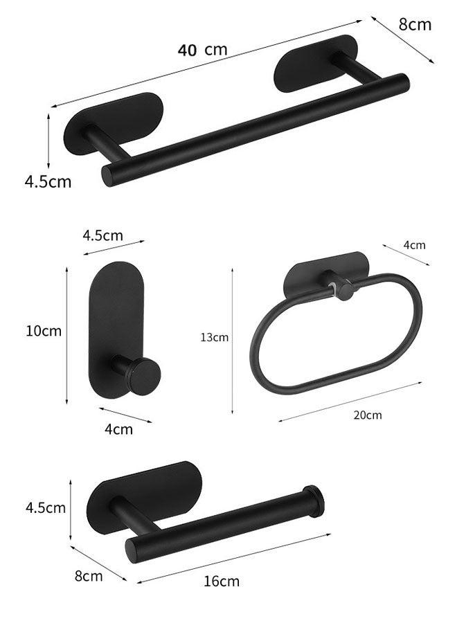 رفوف منشفة من 4 قطع لمجموعة الحمام ، مجموعة ملحقات الحمام الأسود غير اللامعة ، بار منشفة ، رفوف منشفة للحمام ، خطافات مناشف رداء ، حامل ورق التواليت مثبتة - Image 2