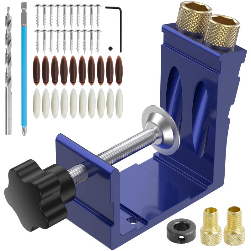Abizarch 47Pcs Pocket Hole Jig Adjustable Punch Locator 15 Degree Angle Hole Drill Guide Kit High Precision Drill Punch Positioner for Carpenter DIY Joinery Work Woodworking Tool - Image 1