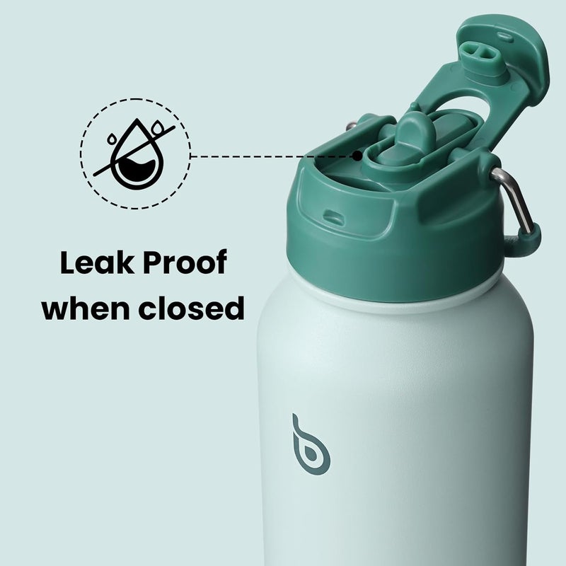 bottle bottle Insulated Stainless Steel Water Bottle 32oz capacity. Great for Sports, Travel & Gym. Includes Straw and Pill Box, Dual Use  - Green - Image 4