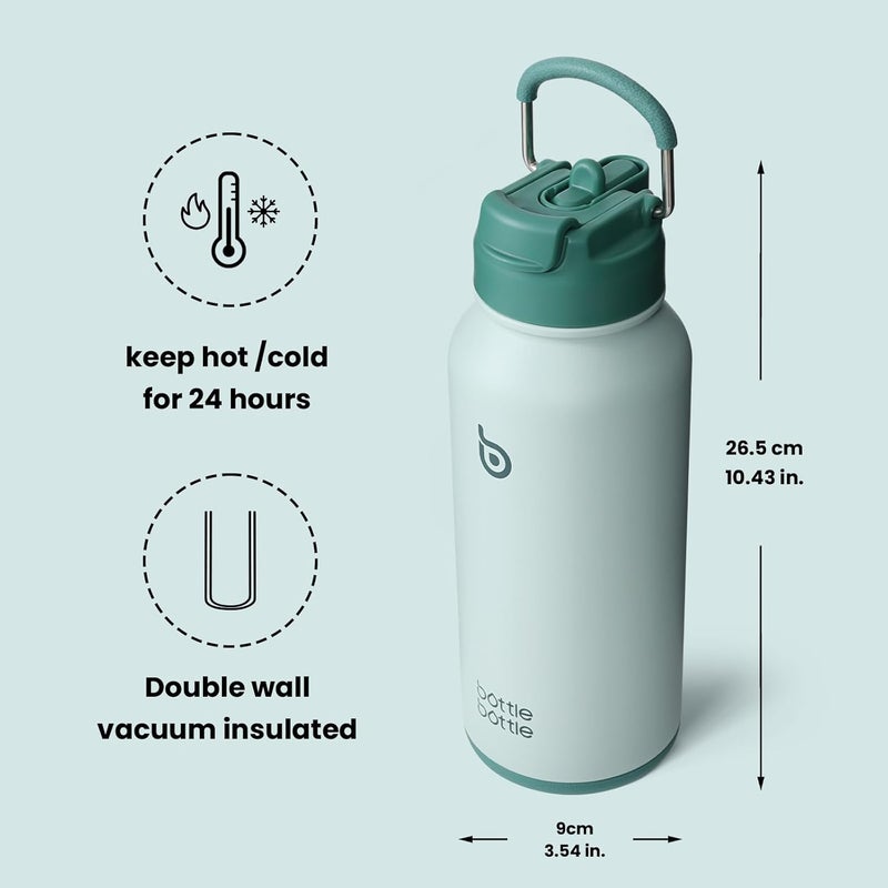 bottle bottle Insulated Stainless Steel Water Bottle 32oz capacity. Great for Sports, Travel & Gym. Includes Straw and Pill Box, Dual Use  - Green - Image 5