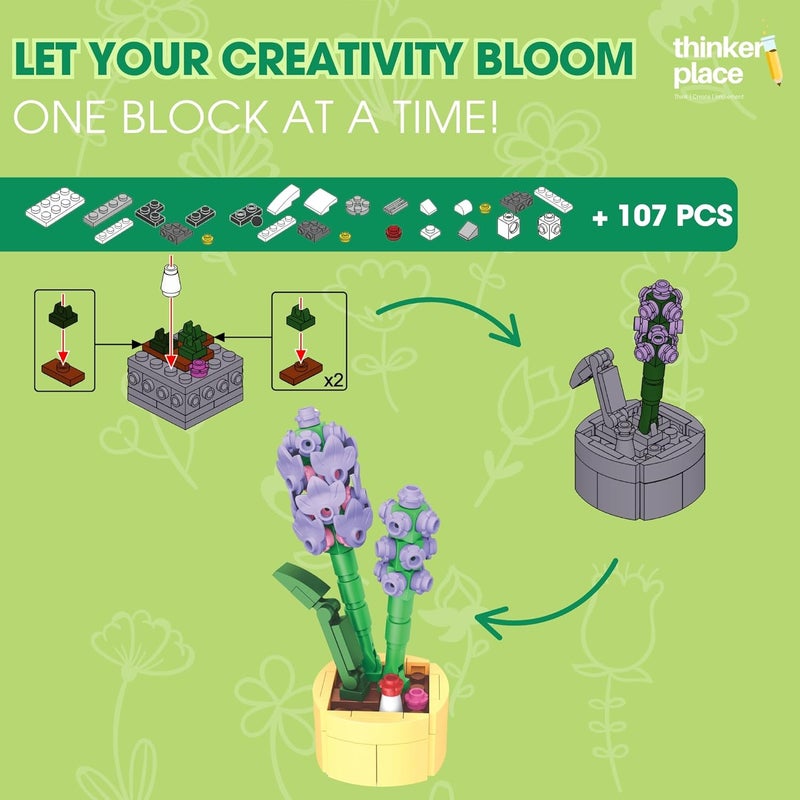 ThinkerPlace 8-in-1 Flowers Galsang Flower (107 Pieces) | Learn About Plant Kingdom | Building Block Set for Kids Age 6+ | STEM Educational Toy | Build, Collect & Create Flower Pen Stand - Image 2
