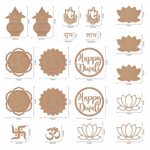 Printodelivery Crafts DIY Diwali Rangoli Painting Kit for Kids & Adults – MDF Wooden Cutouts with Color 6 Pcs, Swastik Om, Ganesha, Kalash, Lotus & Happy Diwali Designs, Home Decor & Gifting Kit Set of 1 - Image 3