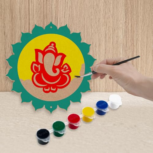 Printodelivery Crafts DIY Diwali Rangoli Painting Kit for Kids & Adults – MDF Wooden Cutouts with Color 6 Pcs, Swastik Om, Ganesha, Kalash, Lotus & Happy Diwali Designs, Home Decor & Gifting Kit Set of 1 - Image 2