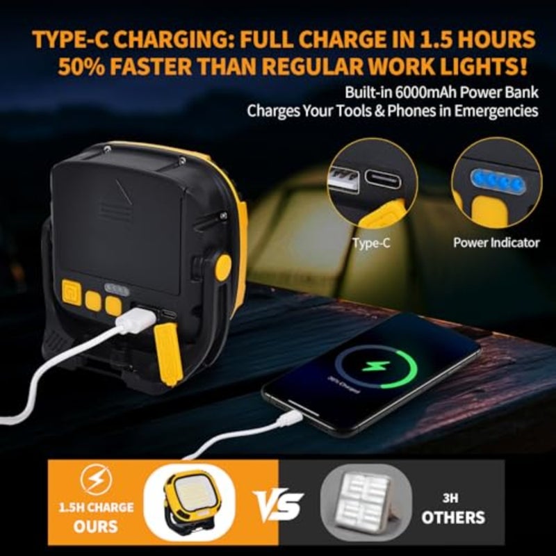 Toby's 6000mAh Magnetic Work Light Rechargeable with 4000 Lumen IP65 Waterproof, 30H Runtime, 4 Brightness and 4 Color Modes with Red SOS, Strong Magnet Base for Car Repair, Camping, Emergency 1PC - Image 4