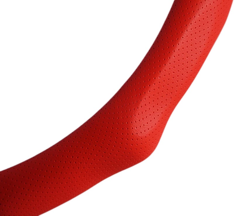 PartsTo Quick Install Sporty Red Perforated Nappa Leather Steering Wheel Cover Anti-Slip Universal fit 14 ½ to 15 inches Car SUV Pickup Steering Wheel - Image 2