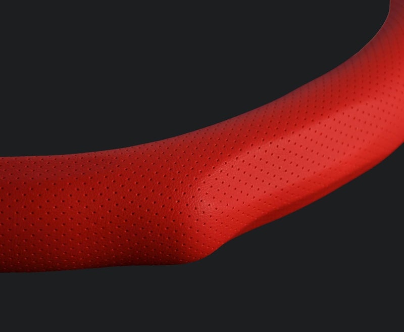 PartsTo Quick Install Sporty Red Perforated Nappa Leather Steering Wheel Cover Anti-Slip Universal fit 14 ½ to 15 inches Car SUV Pickup Steering Wheel - Image 5