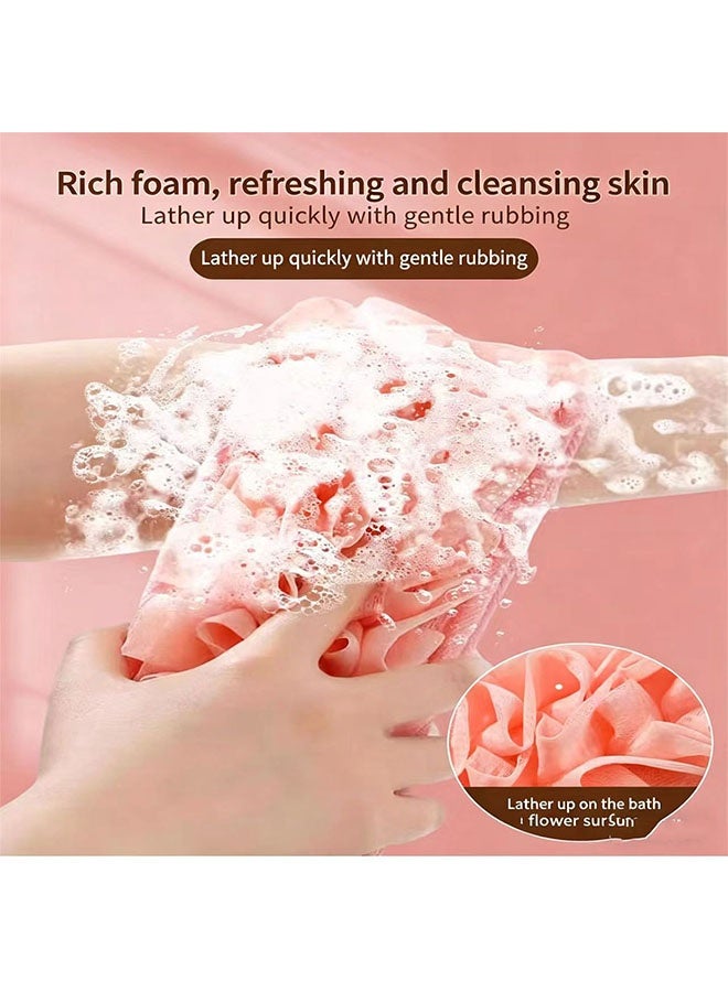 3pcs تقشير طبيعي Loofah اسفنج مرة أخرى مكرر للدش، لوفا تقشير الحمام حزام & الأسفنج وسائد & قفاز تقشير، حمام دش مكرر للرجال والنساء (الوردي) - Image 4