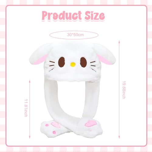 TecoKart® Plush Bunny Dancing Ears Cap - White Kawaii Bunny Ears Winter Hat for Girls, Rabbit Moving Ear Flaps and Press Paws, Plush Wool Winter Caps for Girls Kids - Image 2